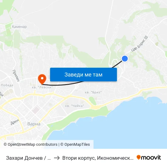 Захари Дончев / Zahari Donchev to Втори корпус, Икономически Университет - Варна map