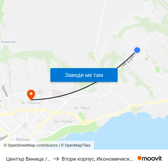 Център Виница / Vinitsa Centre to Втори корпус, Икономически Университет - Варна map