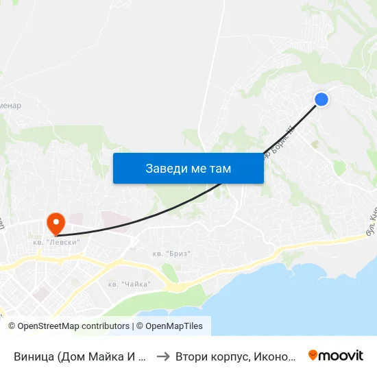 Виница (Дом Майка И Дете) / Vinitsa (Children's Home) to Втори корпус, Икономически Университет - Варна map