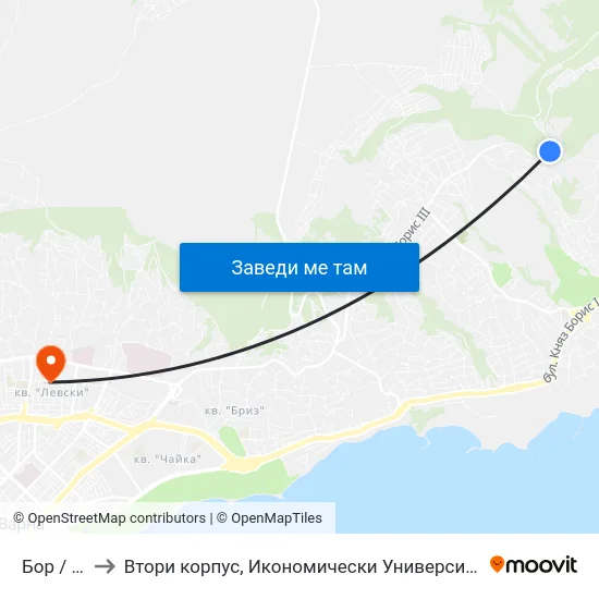 Бор / Bor to Втори корпус, Икономически Университет - Варна map