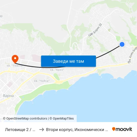 Летовище 2 / Letovishte 2 to Втори корпус, Икономически Университет - Варна map
