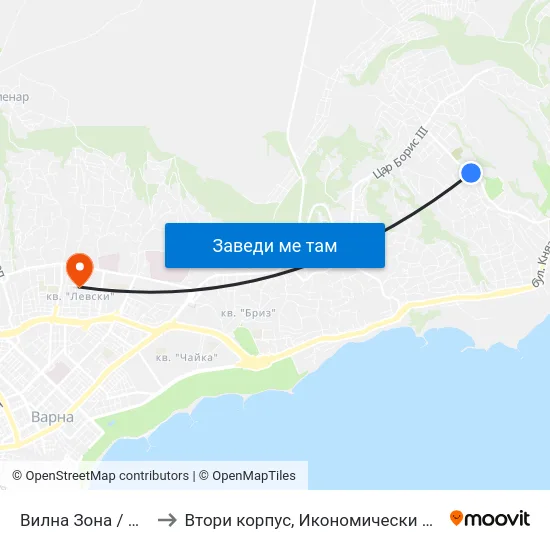 Вилна Зона / Village Zone to Втори корпус, Икономически Университет - Варна map