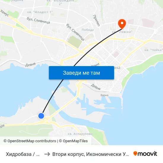 Хидробаза / Hydrobaza to Втори корпус, Икономически Университет - Варна map