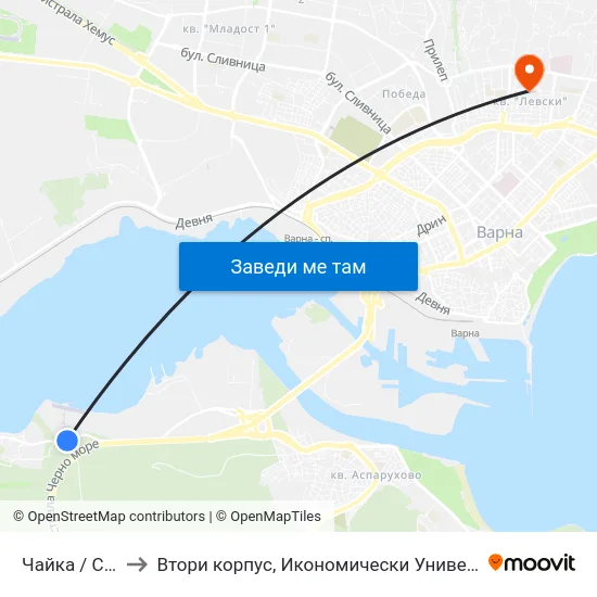 Чайка / Chayka to Втори корпус, Икономически Университет - Варна map