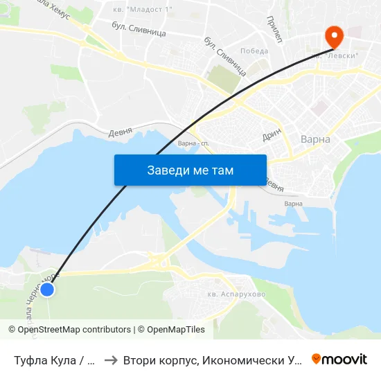 Туфла Кула / Tuffla Kula to Втори корпус, Икономически Университет - Варна map