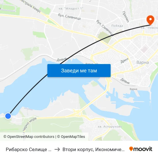 Рибарско Селище / Ribarsko Selishte to Втори корпус, Икономически Университет - Варна map