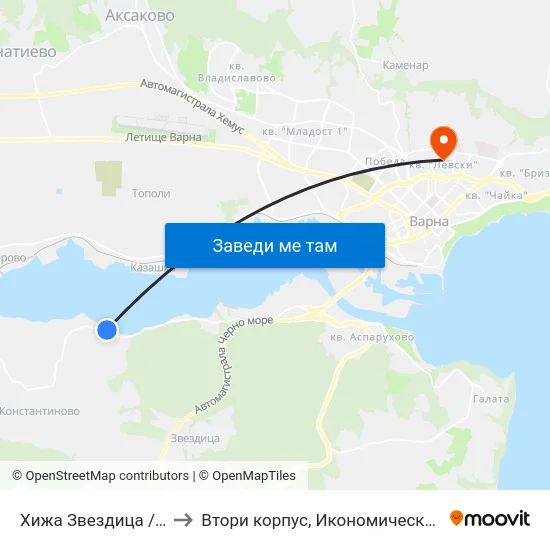 Хижа Звездица / Zvezditsa Hut to Втори корпус, Икономически Университет - Варна map