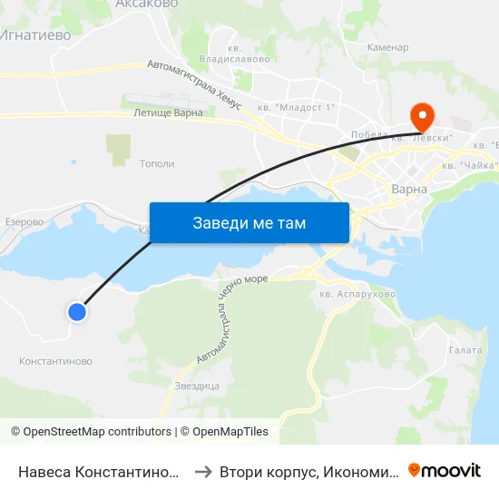 Навеса Константиново / Navesa, Konstantinovo to Втори корпус, Икономически Университет - Варна map