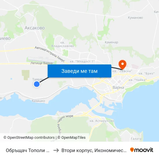Обръщач Тополи / Topoli Turn Spot to Втори корпус, Икономически Университет - Варна map