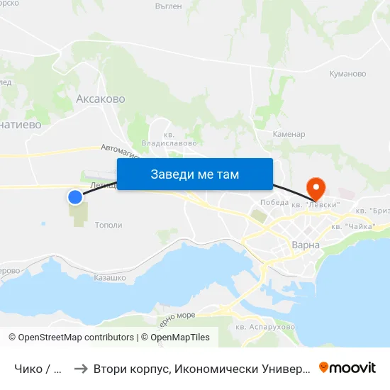 Чико / Chico to Втори корпус, Икономически Университет - Варна map