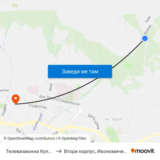 Телевизионна Кула / Television Tower to Втори корпус, Икономически Университет - Варна map