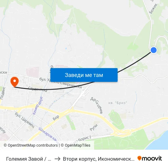 Големия Завой / Golemiya Zavoy to Втори корпус, Икономически Университет - Варна map