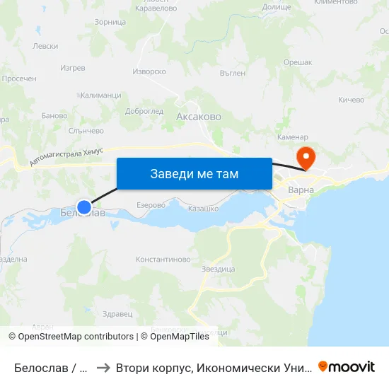 Белослав / Beloslav to Втори корпус, Икономически Университет - Варна map