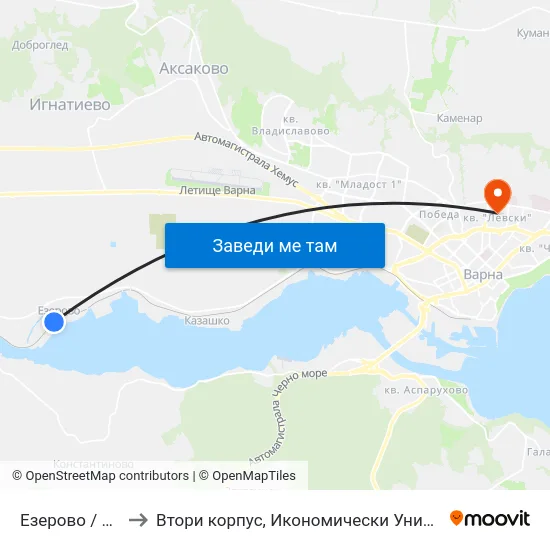 Езерово / Ezerovo to Втори корпус, Икономически Университет - Варна map