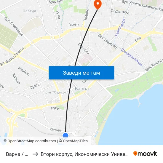 Варна / Varna to Втори корпус, Икономически Университет - Варна map