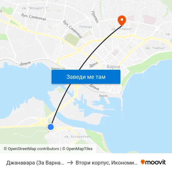 Джанавара (За Варна) / Dzhanavara (For Varna) to Втори корпус, Икономически Университет - Варна map