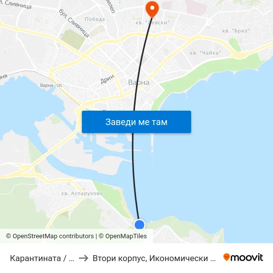 Карантината / Karantinata to Втори корпус, Икономически Университет - Варна map