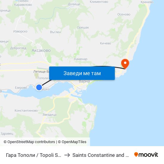 Гара Тополи / Topoli Station to Saints Constantine and Helena map