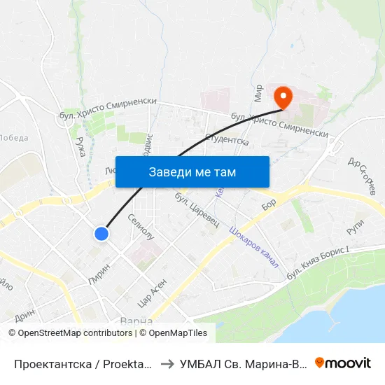 Проектантска / Proektantska to УМБАЛ Св. Марина-Варна map