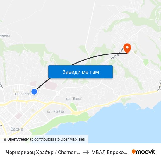 Черноризец Храбър / Chernorizets Hrabar to МБАЛ Еврохоспитал map