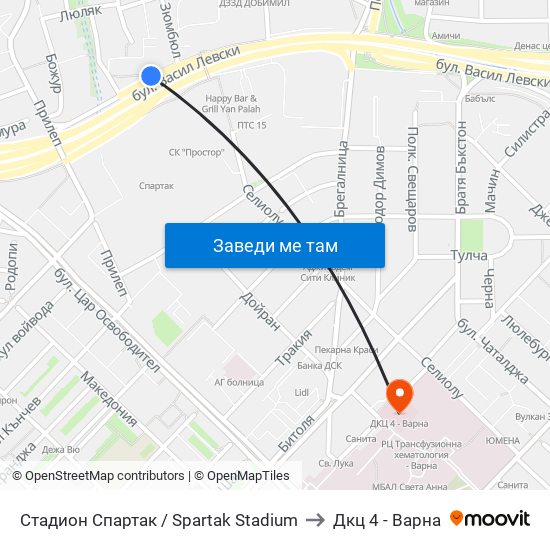 Стадион Спартак / Spartak Stadium to Дкц 4 - Варна map