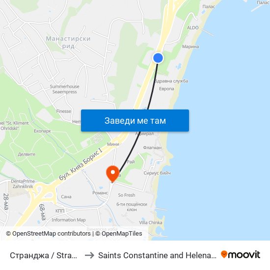 Странджа / Strandzha to Saints Constantine and Helena Resort map