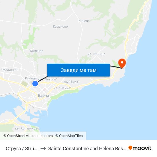 Струга / Struga to Saints Constantine and Helena Resort map