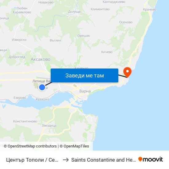 Център Тополи / Center Topoli to Saints Constantine and Helena Resort map