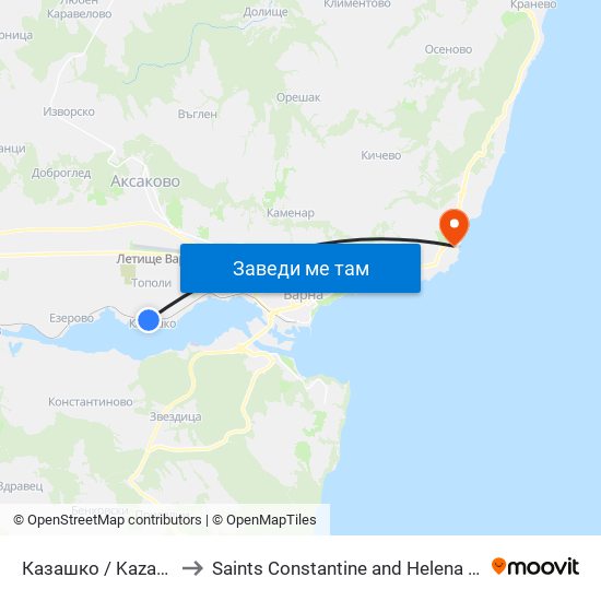Казашко / Kazashko to Saints Constantine and Helena Resort map