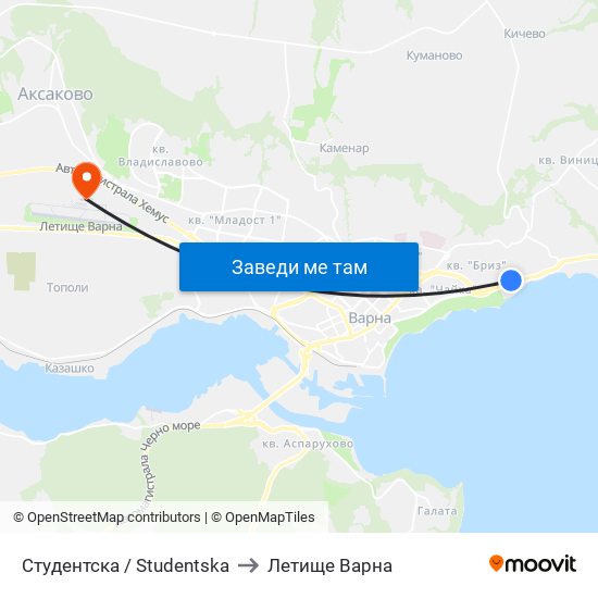 Студентска / Studentska to Летище Варна map