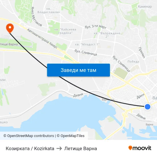 Козирката / Kozirkata to Летище Варна map