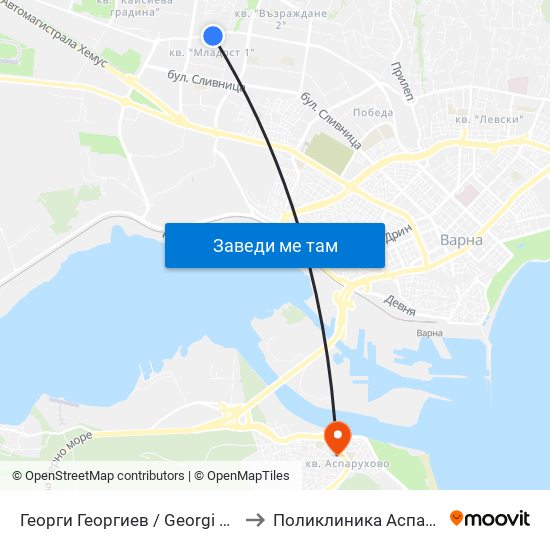 Георги Георгиев / Georgi Georgiev to Поликлиника Аспарухово map