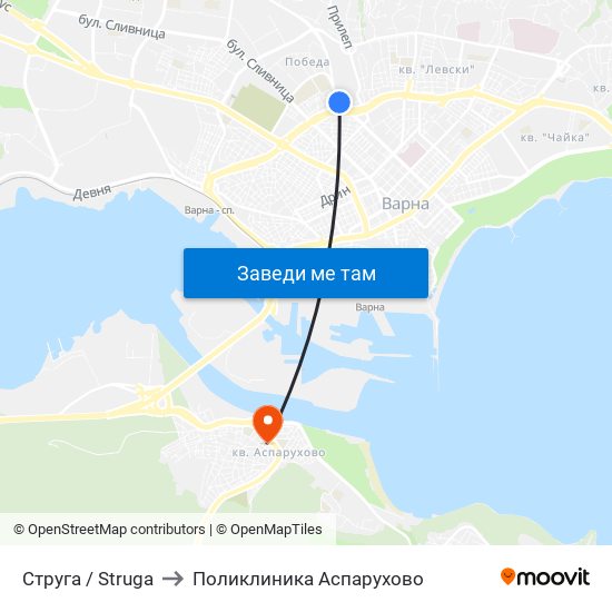 Струга / Struga to Поликлиника Аспарухово map