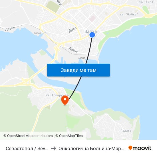 Севастопол / Sevastopol to Онкологична Болница-Марко Антонов map