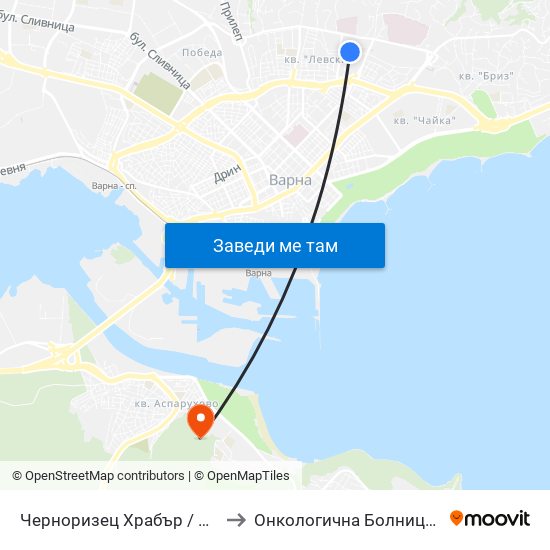 Черноризец Храбър / Chernorizets Hrabar to Онкологична Болница-Марко Антонов map