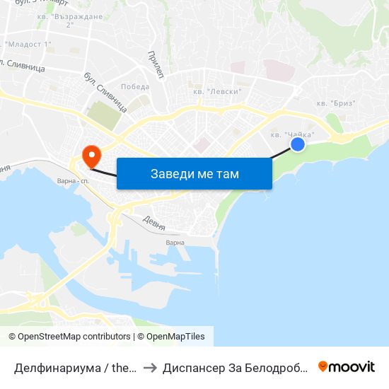 Делфинариума / the Dolphinarium to Диспансер За Белодробни Заболявания map