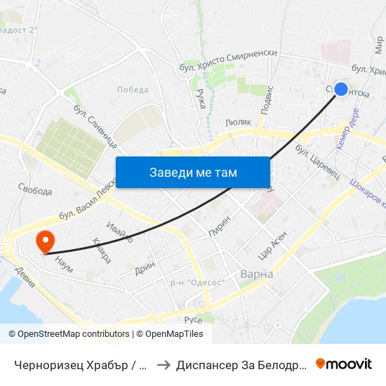 Черноризец Храбър / Chernorizets Hrabar to Диспансер За Белодробни Заболявания map