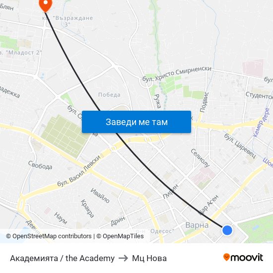 Академията / the Academy to Мц Нова map