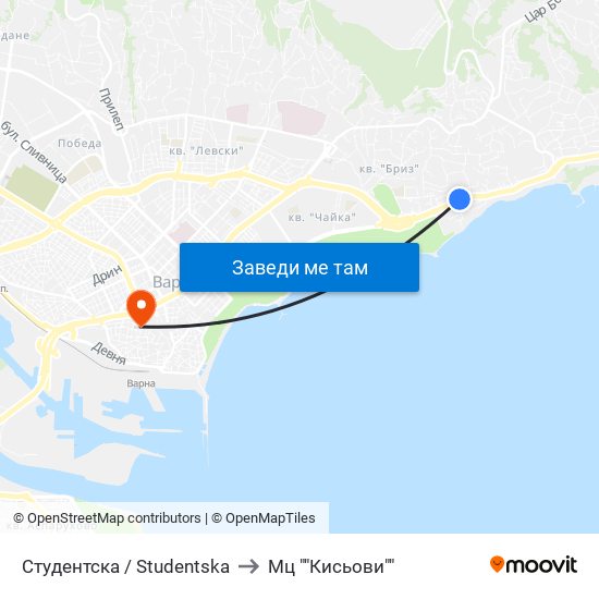 Студентска / Studentska to Мц ""Кисьови"" map