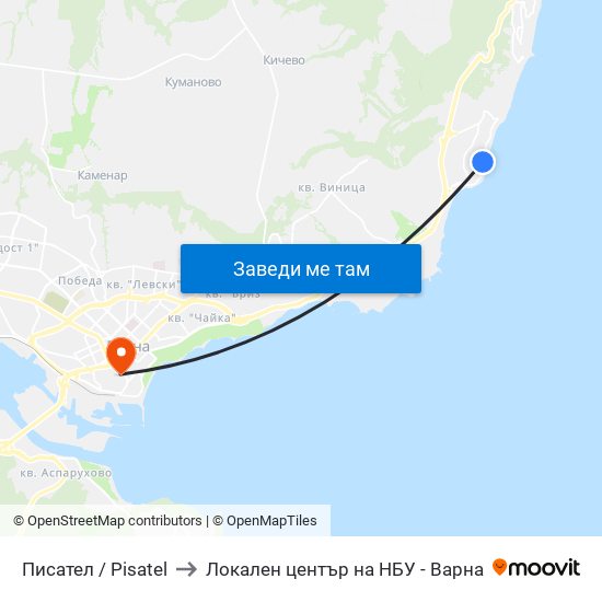 Писател / Pisatel to Локален център на НБУ - Варна map