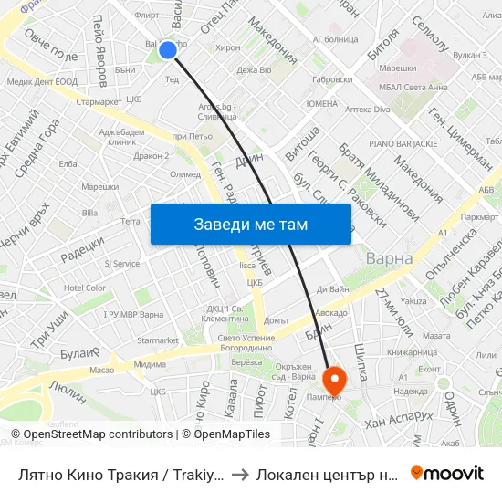 Лятно Кино Тракия / Trakiya Summer Cinema to Локален център на НБУ - Варна map