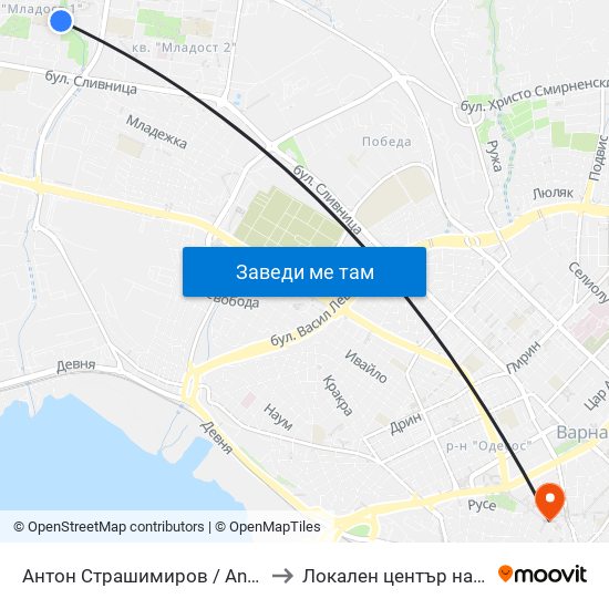 Антон Страшимиров / Anton Strashimirov to Локален център на НБУ - Варна map