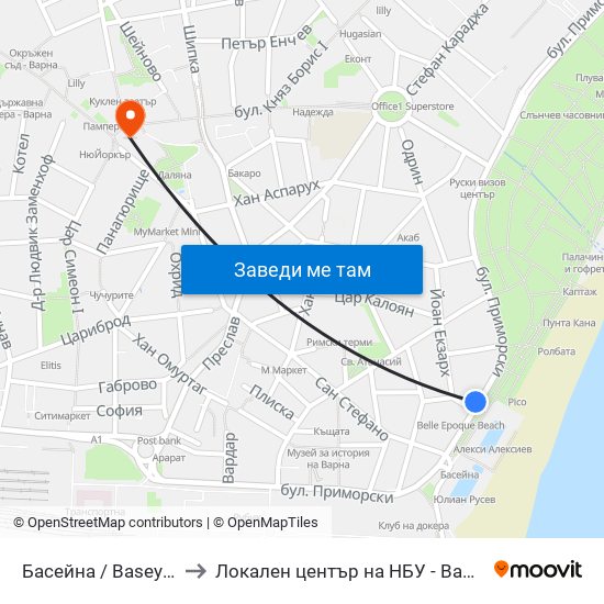 Басейна / Baseyna to Локален център на НБУ - Варна map