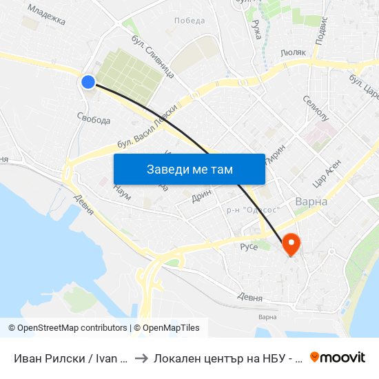 Иван Рилски / Ivan Rilski to Локален център на НБУ - Варна map