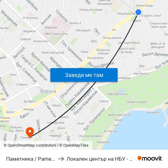 Паметника / Pametnika to Локален център на НБУ - Варна map