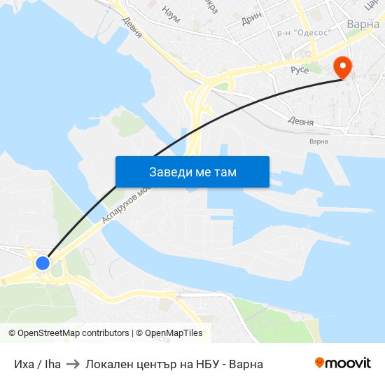 Иха / Iha to Локален център на НБУ - Варна map