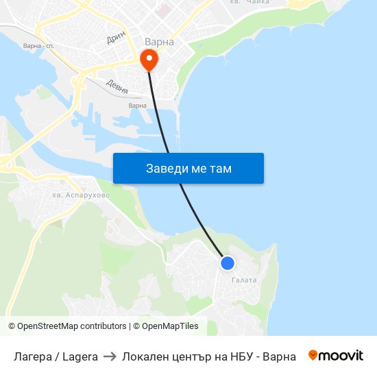 Лагера / Lagera to Локален център на НБУ - Варна map