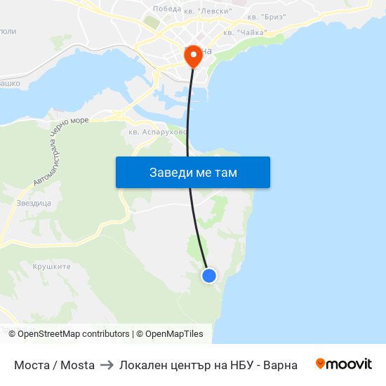 Моста / Mosta to Локален център на НБУ - Варна map