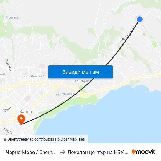 Черно Море / Cherno More to Локален център на НБУ - Варна map