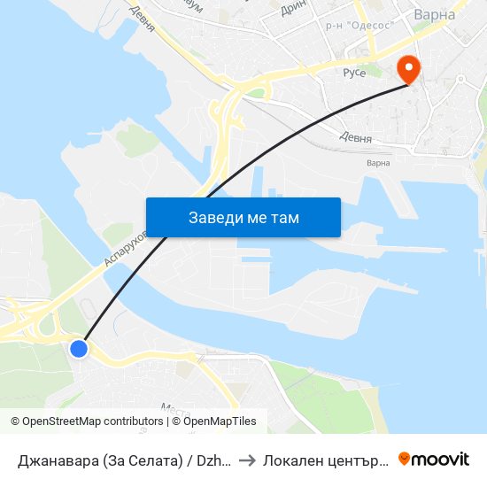Джанавара (За Селата) / Dzhanavara (For the Villages) to Локален център на НБУ - Варна map